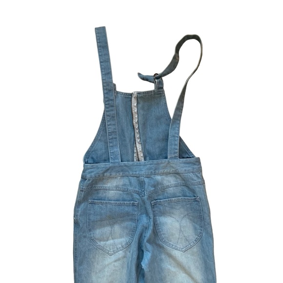 Light wash overalls dungarees size XS tie up strap zip back bootcut flare - Picture 7 of 15